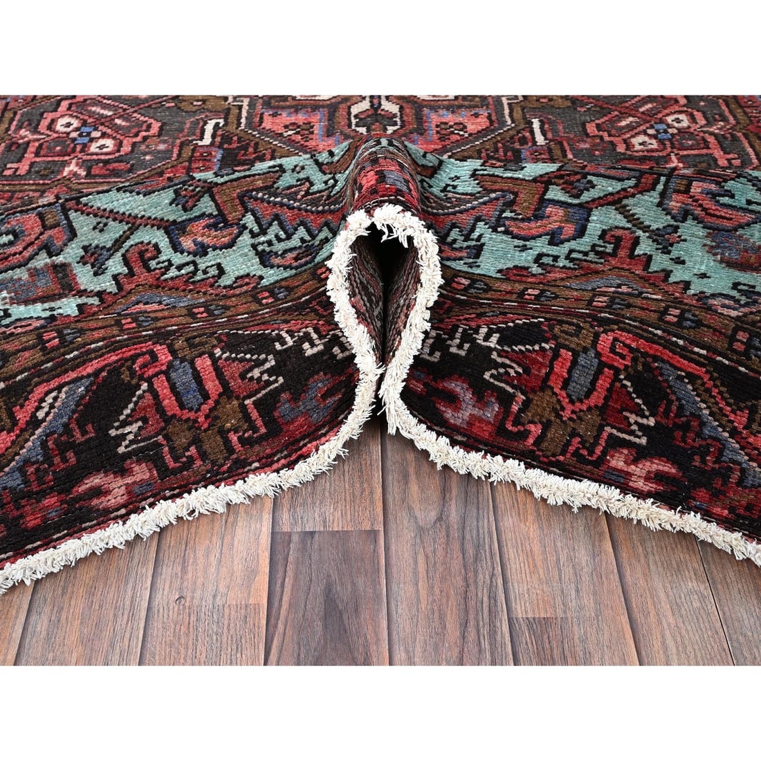 Rug 8'4"x10'3" Blush Red Vintage Zoroastrian Heris 100% Wool Hand Knotted - 6