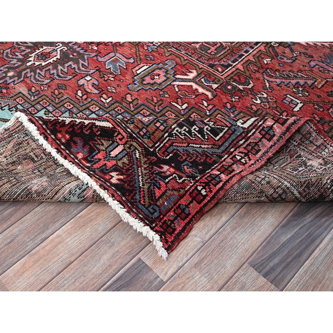 Rug 8'4"x10'3" Blush Red Vintage Zoroastrian Heris 100% Wool Hand Knotted - 7