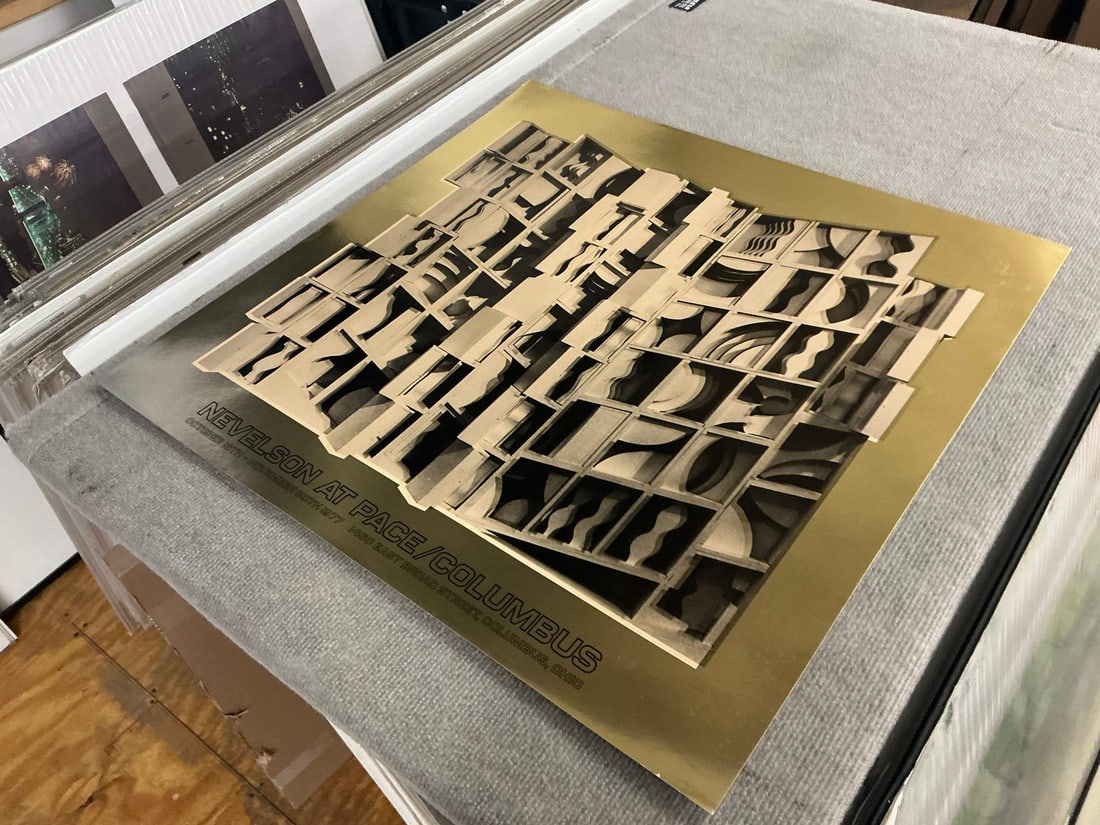 Gold LOUISE NEVELSON Gold Dust and Shadows 24.25" x 26" Foil Print 1977 Abstract - 3