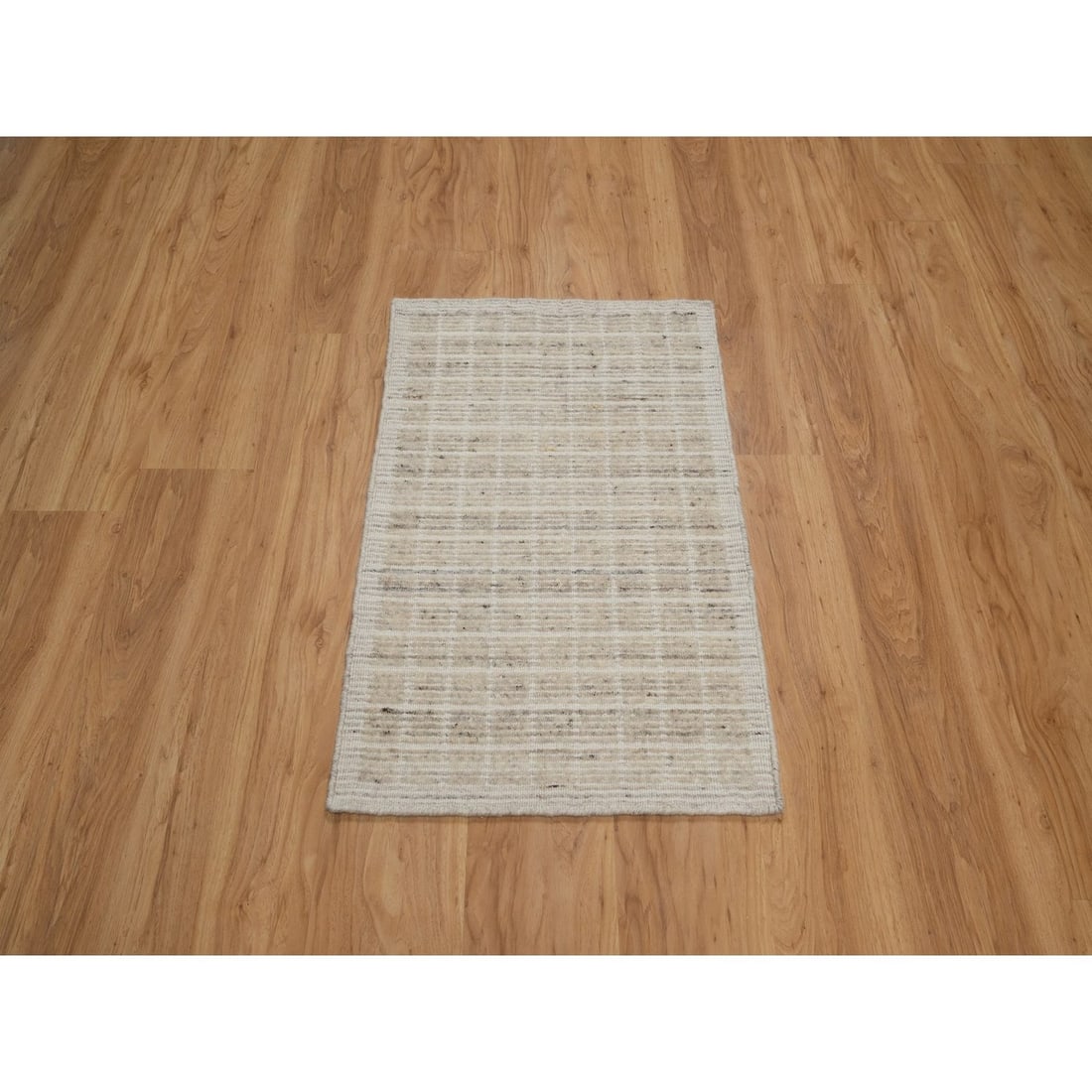 Knotted 2'x3'1" Ivory Modern Mat Rug Plain Decor Box Design Wool Loomed - 2