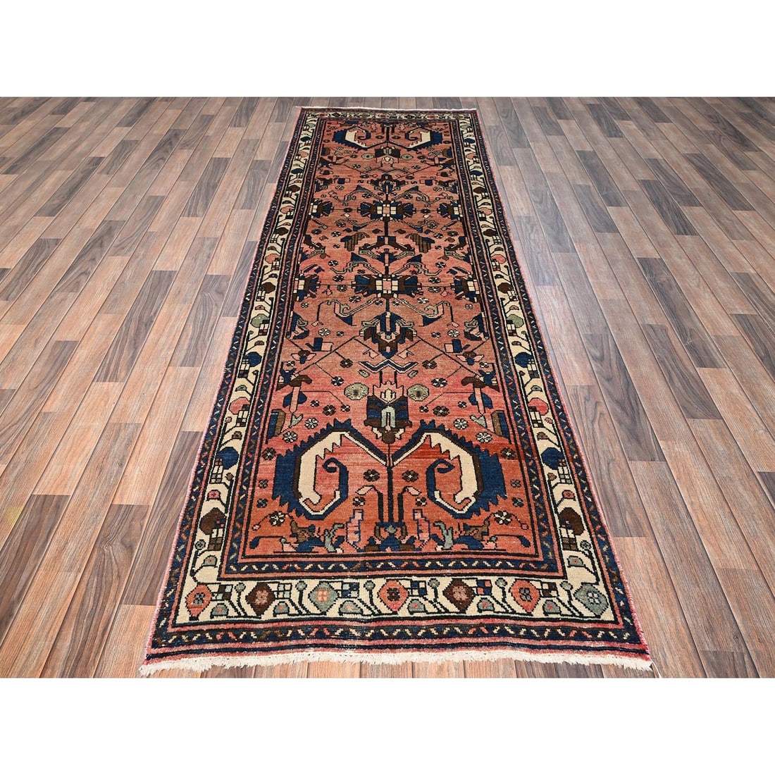 Rug 3'1"x9'9" Pink Vintage Northwest Zoroastrian Hand Knotted Wool Runner - 2