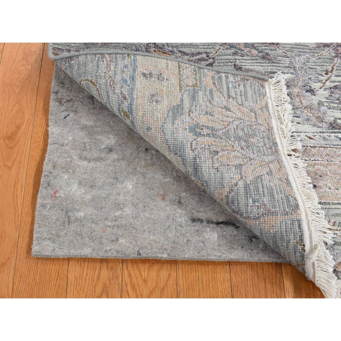 Rug 2'x3' Green Silk with Wool Mughal Design Hand Knotted Mat - 3