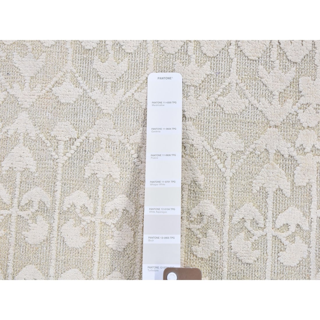 Rug 2'x3'4" Ivory Hand Knotted Pure Silk with Textured Wool Tone on Tone - 2