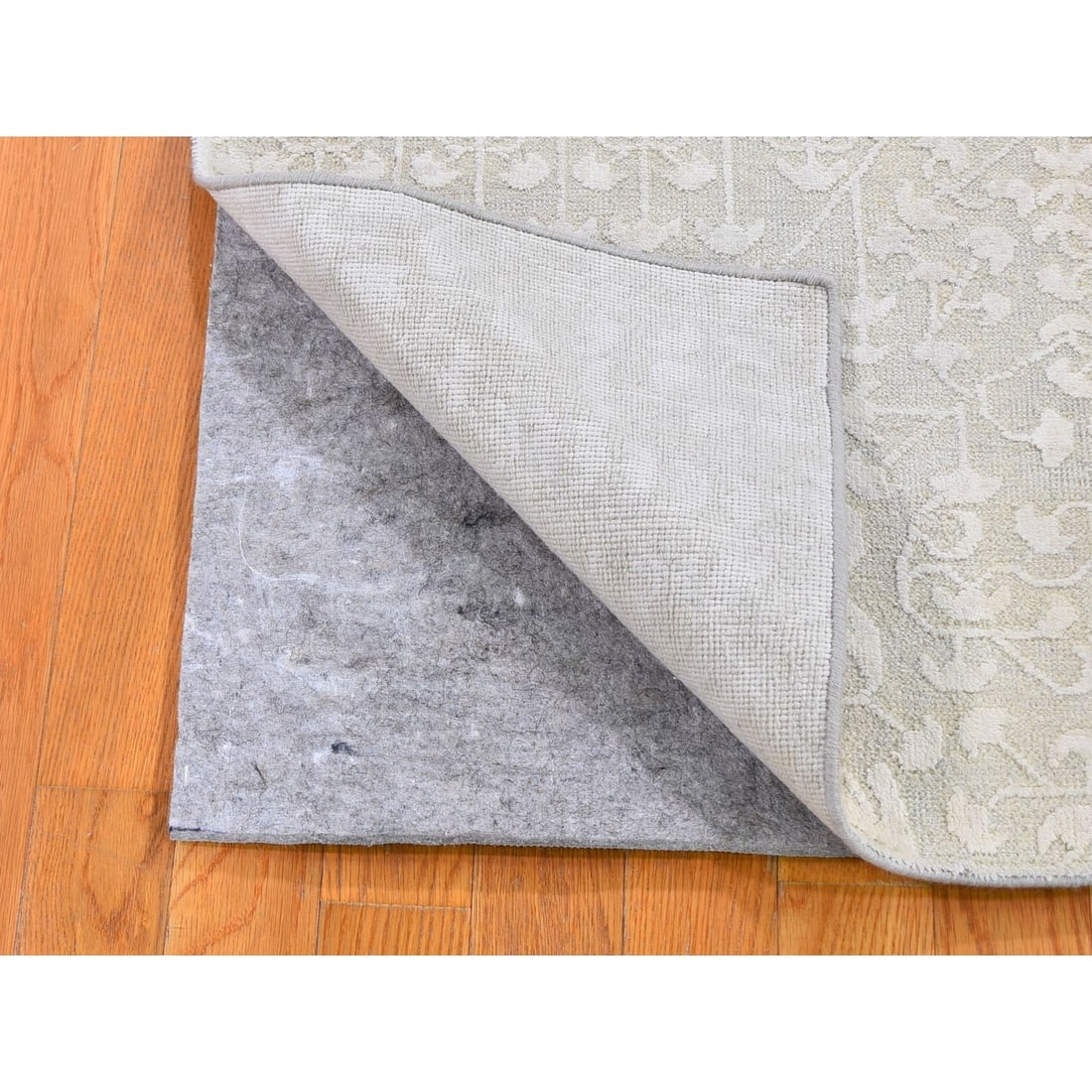 Rug 2'x3'4" Ivory Hand Knotted Pure Silk with Textured Wool Tone on Tone - 3