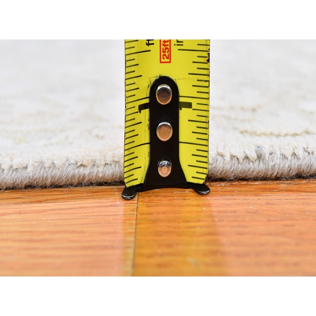 Rug 2'x3'4" Ivory Hand Knotted Pure Silk with Textured Wool Tone on Tone - 4