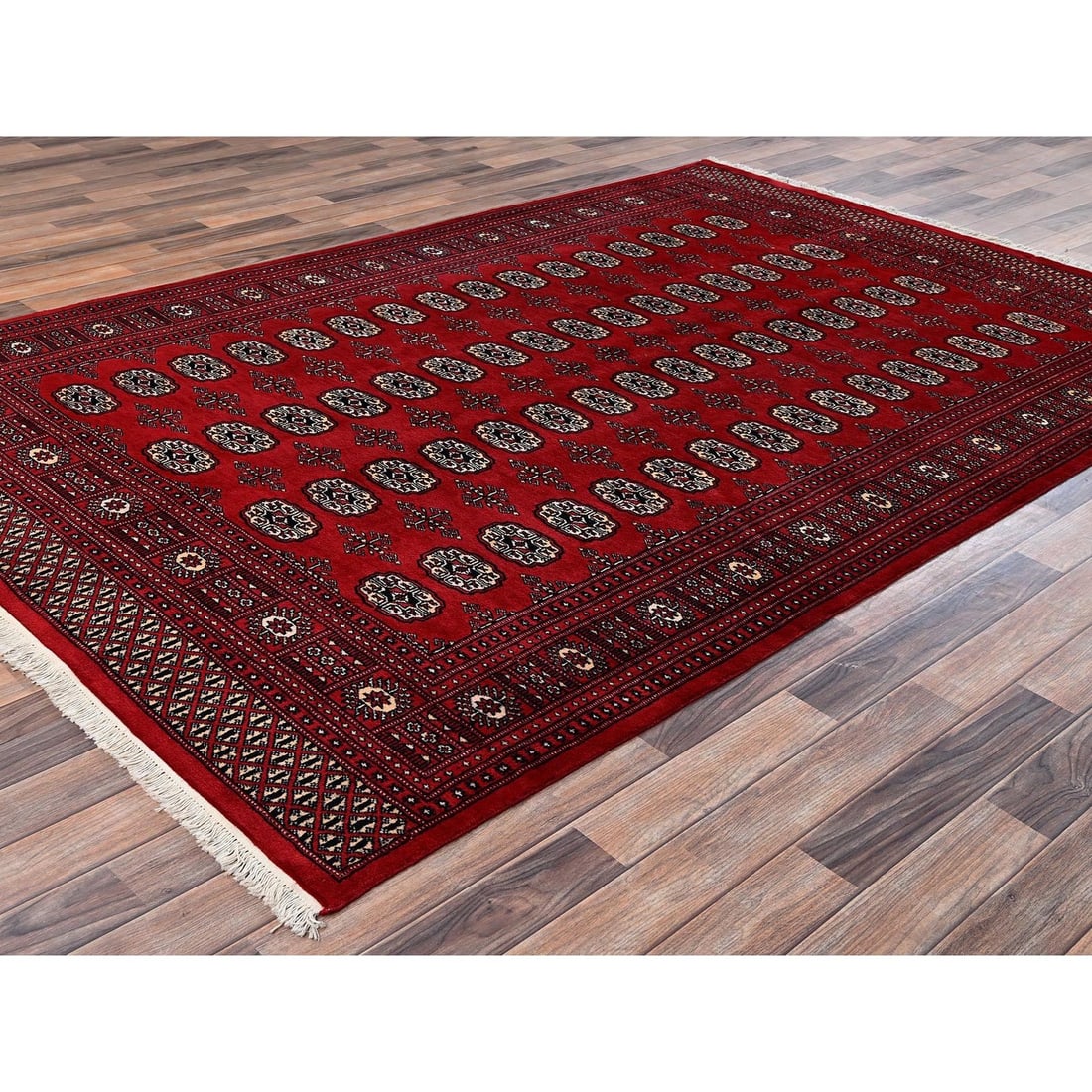 Knotted 6'x9' Red Princess Bokara Tribal Medallions Rug Soft Wool Hand - 3
