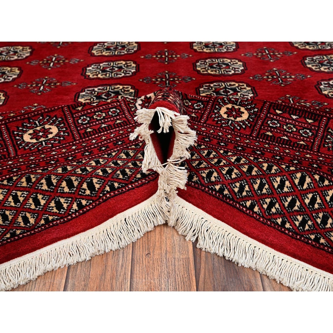 Knotted 6'x9' Red Princess Bokara Tribal Medallions Rug Soft Wool Hand - 6
