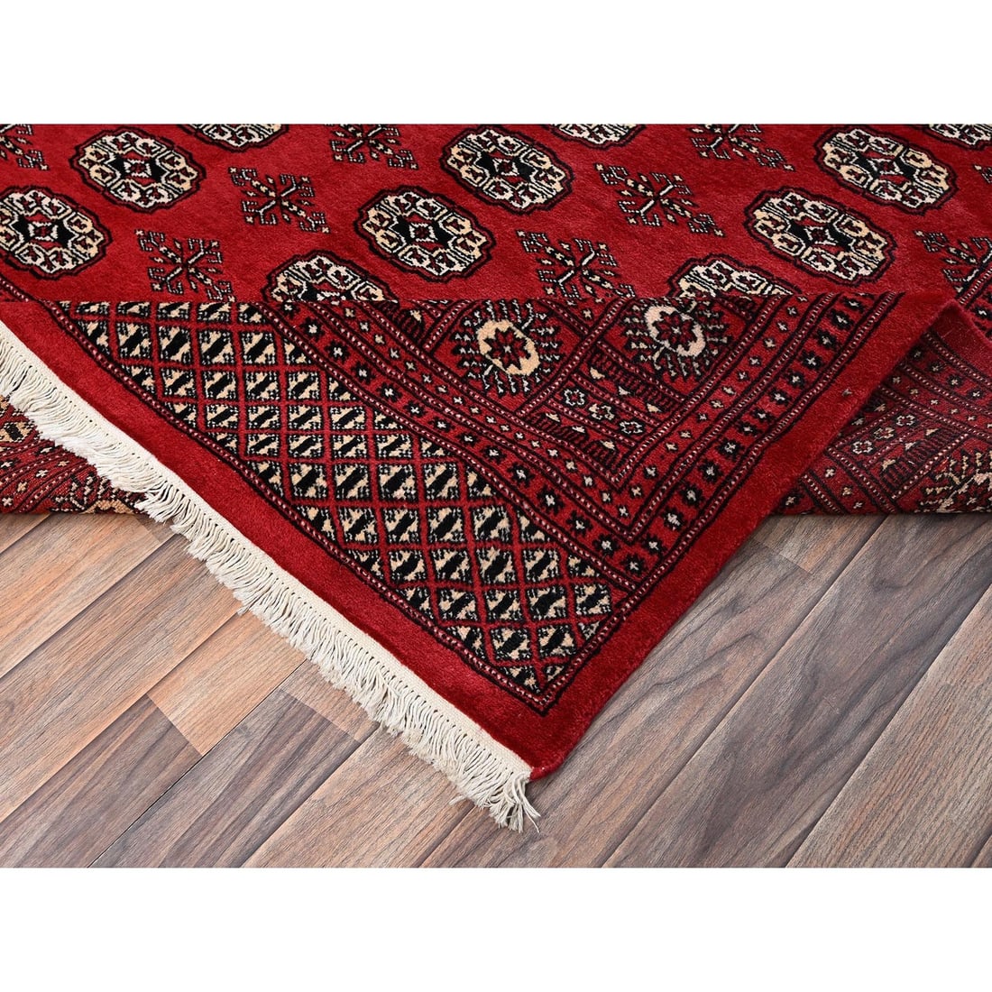 Knotted 6'x9' Red Princess Bokara Tribal Medallions Rug Soft Wool Hand - 7