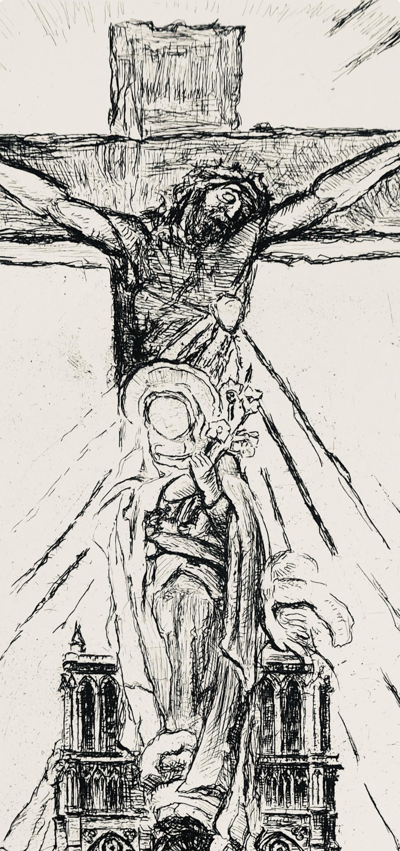 Etching - George Desvallires - Crucifix de Notre Dame - A La gloire Paris - 3