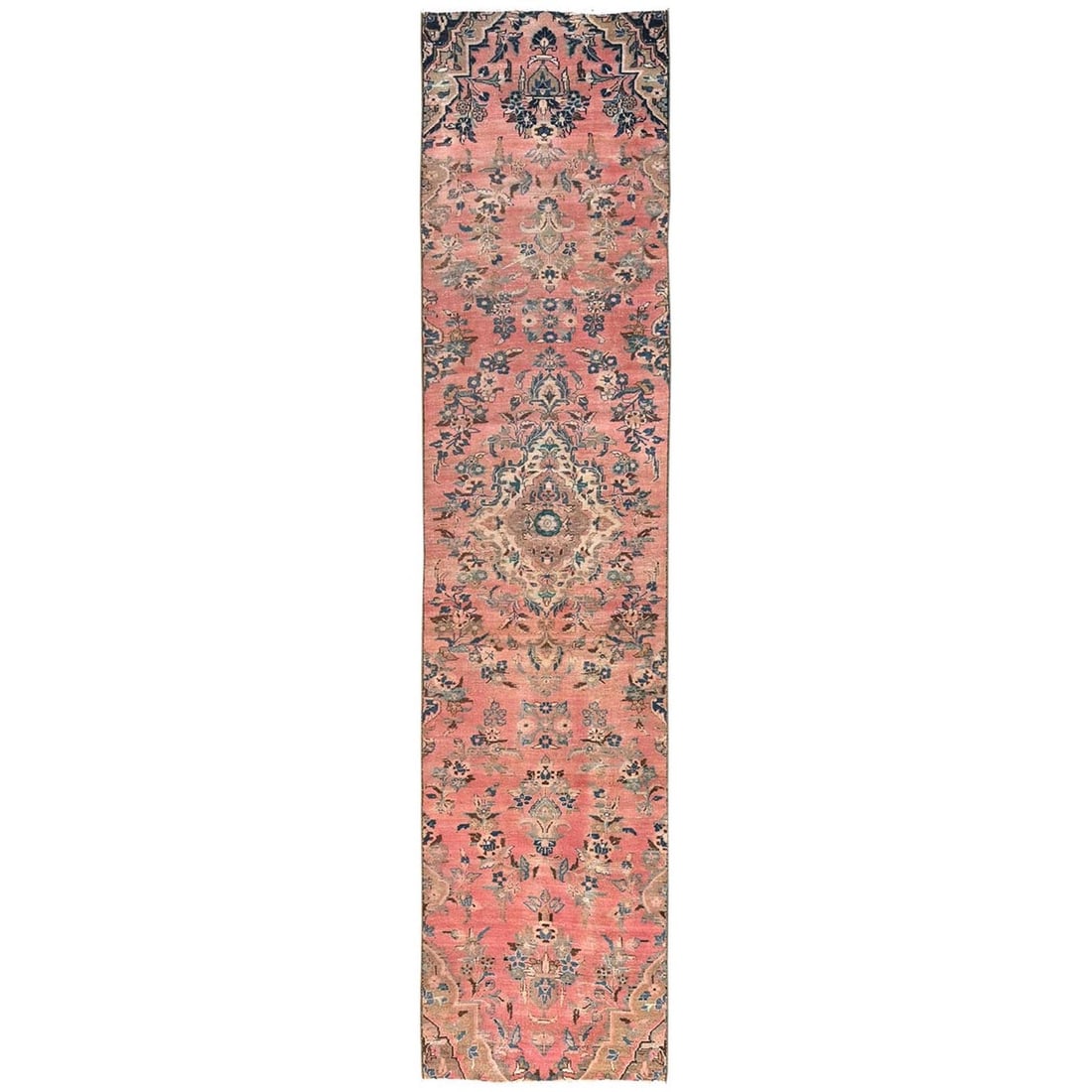 Runner 2'8"x12'9" Pink Vintage Zoroastrian Flower Design Wool Hand Knotted (1 of 7)