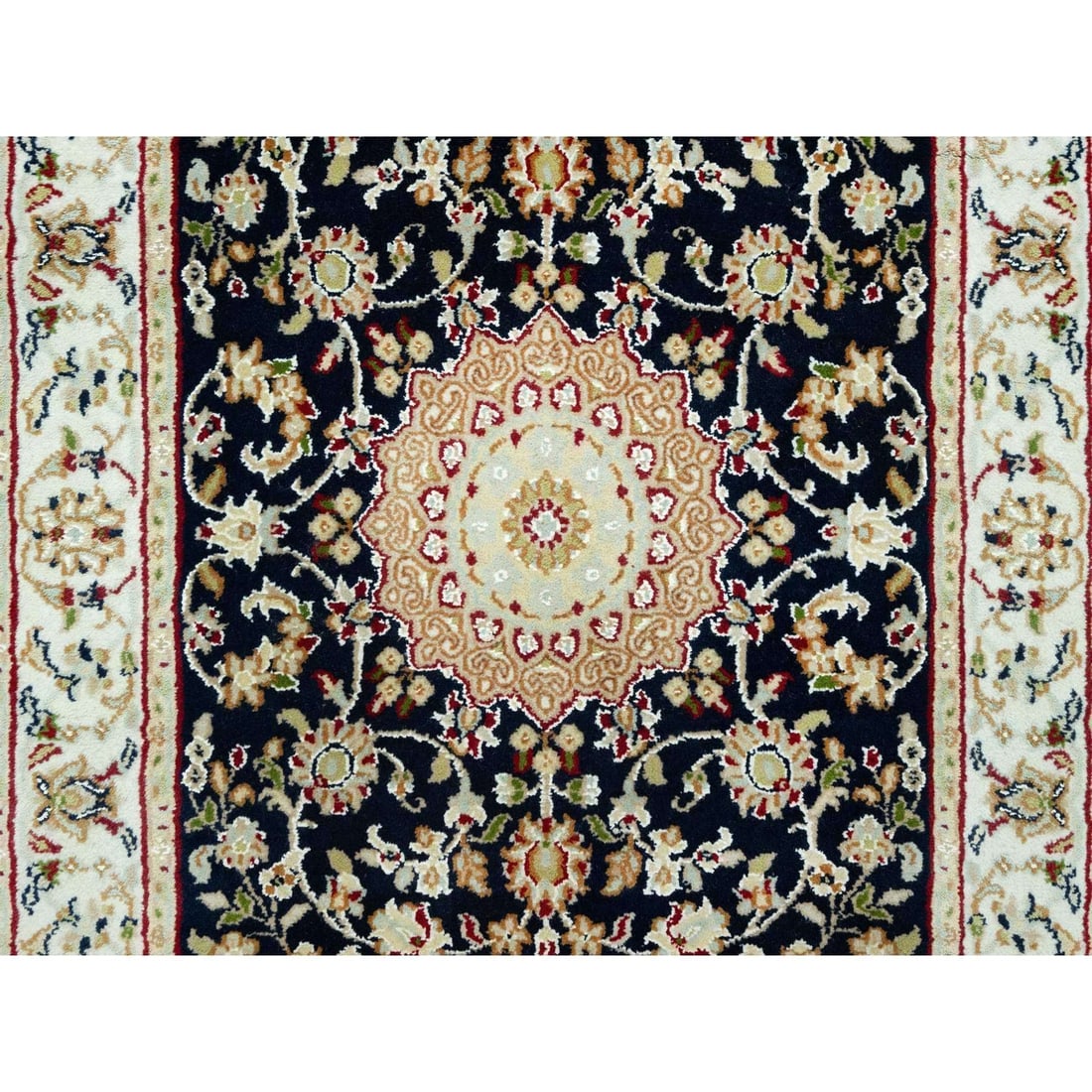 Rug 2'9"x12' Polo Blue Nain Vibrant Wool Hand Knotted Oriental Runner - 5