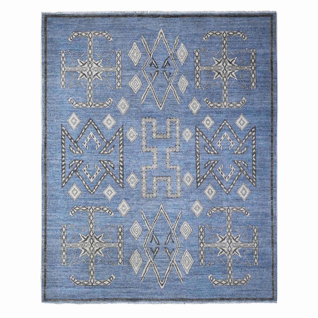 Rug 8'x9'8" Bdazzled Blue Snowflake Geometric Design Oriental (1 of 12)