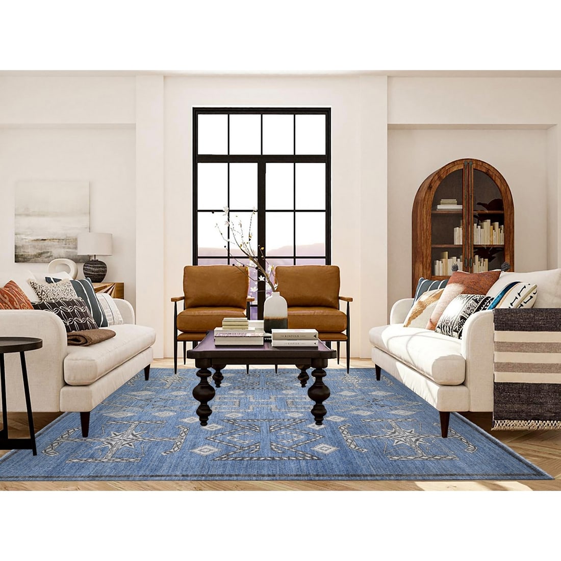 Rug 8'x9'8" Bdazzled Blue Snowflake Geometric Design Oriental - 2