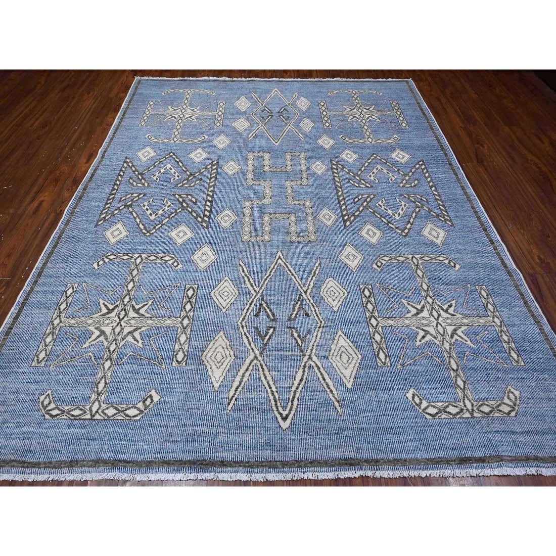 Rug 8'x9'8" Bdazzled Blue Snowflake Geometric Design Oriental - 3