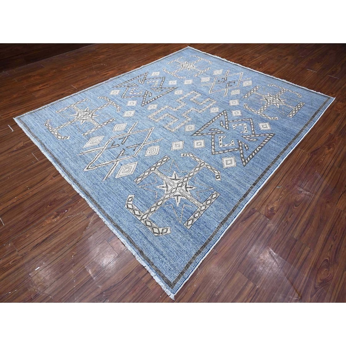 Rug 8'x9'8" Bdazzled Blue Snowflake Geometric Design Oriental - 4