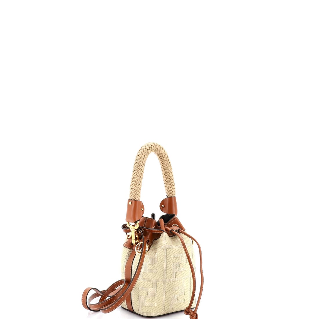 Mini Fendi Woven Handle Mon Tresor Bucket Bag Zucca Embroidered Canvas - 2