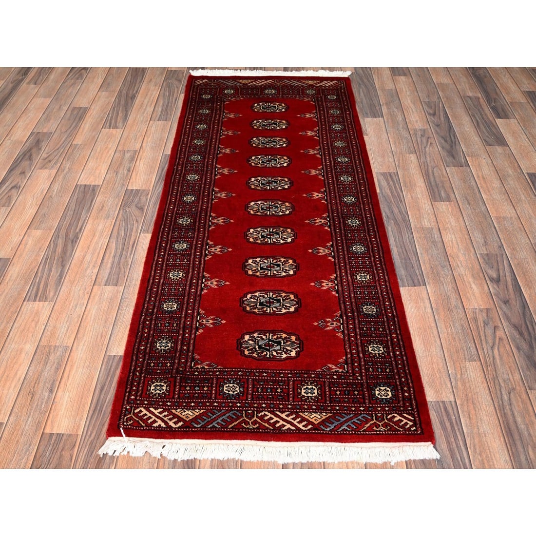 Knotted 2'7"x6'3" Red Princess Bokara Tribal Medallions Rug Soft Wool Hand - 2