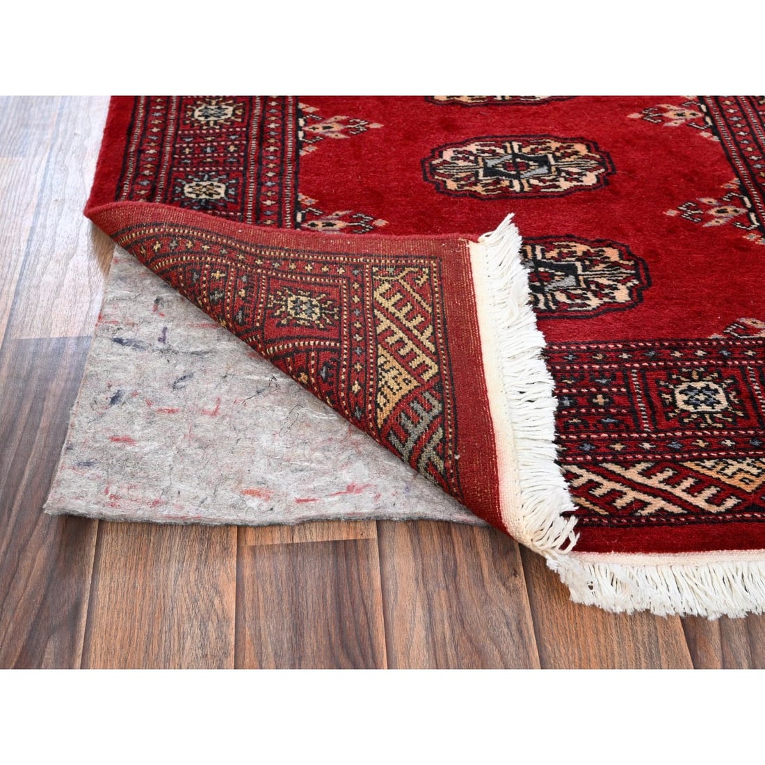 Knotted 2'7"x6'3" Red Princess Bokara Tribal Medallions Rug Soft Wool Hand - 3