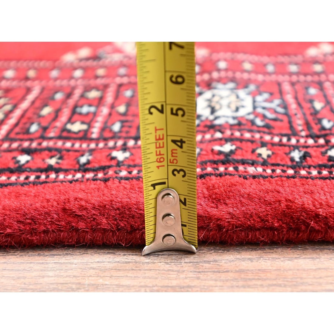 Knotted 2'7"x6'3" Red Princess Bokara Tribal Medallions Rug Soft Wool Hand - 6