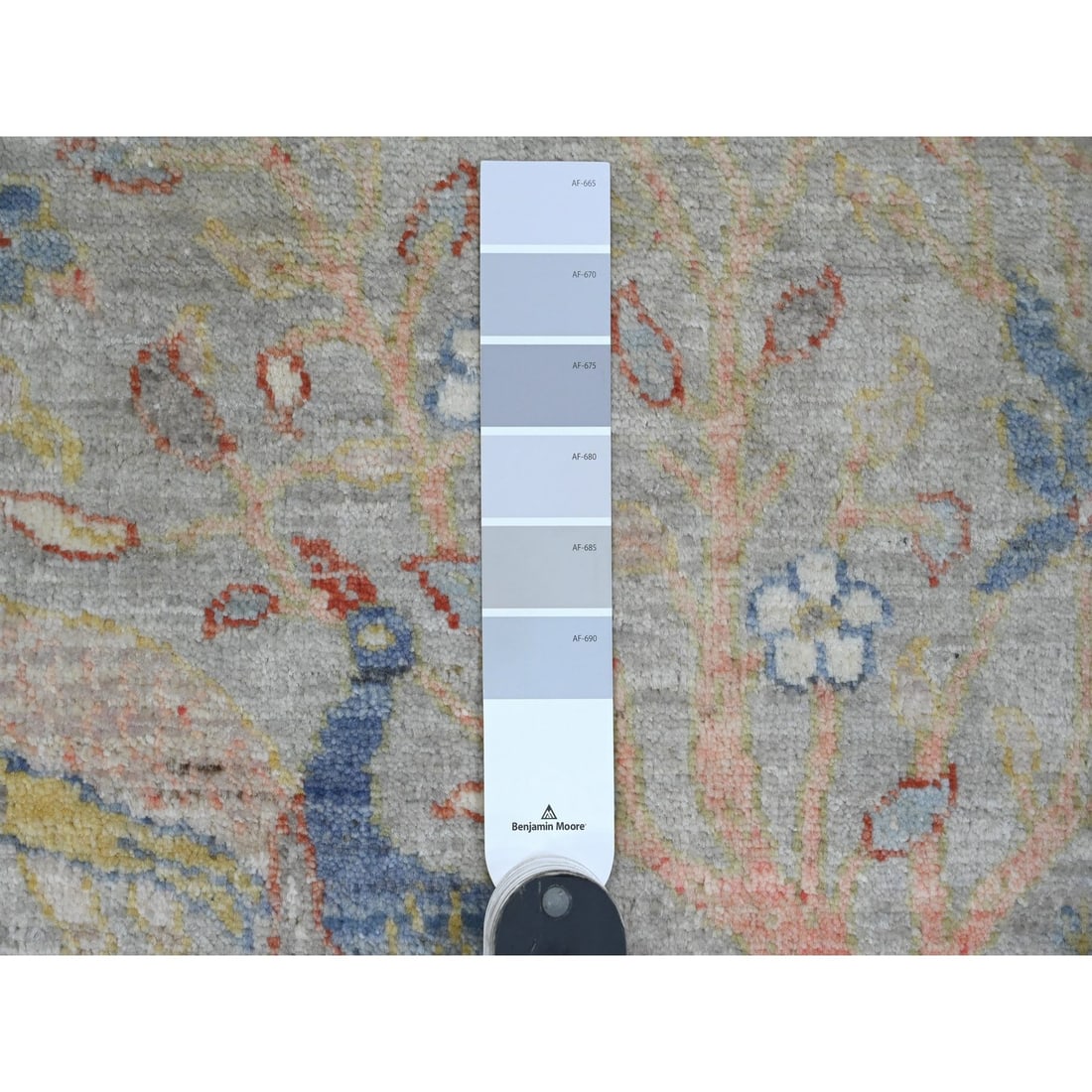 Rug 2'1"x3'1" Gray Afghan Peshawar Birds Design Hand Knotted Wool Sample - 3