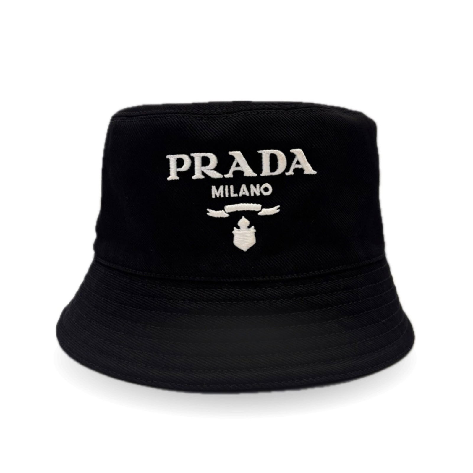 100% Prada Bucket Hat Cotton: 100% Prada Bucket Hat Cotton This listing features 100% Prada Bucket Hat Cotton. Item specifics are provided below. Item Specifics: Brand: Prada Type: Bucket Hat Gender: Women,Men Color: Black Embelli