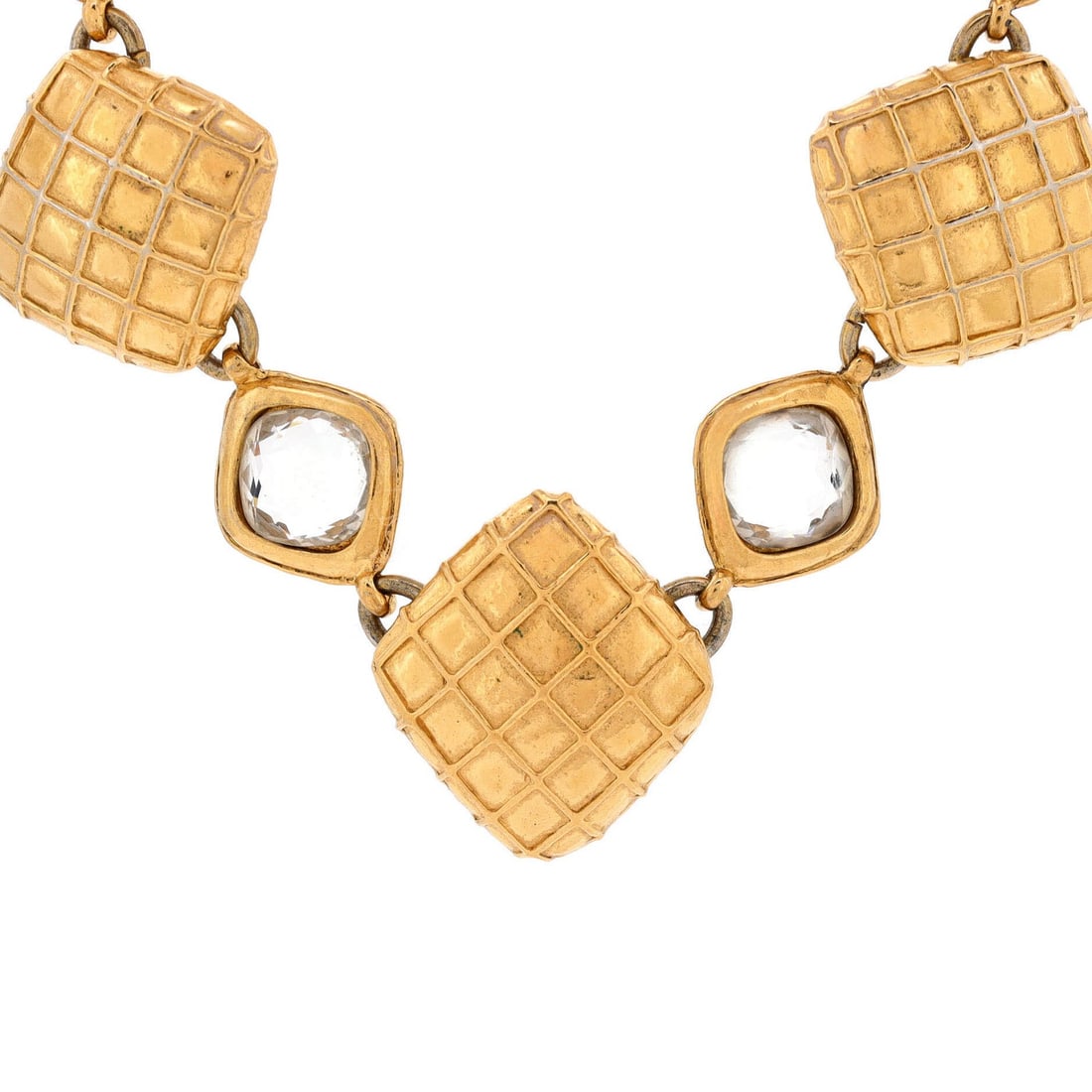 Crystals Chanel Vintage Choker Necklace Quilted Metal with (1 of 3)