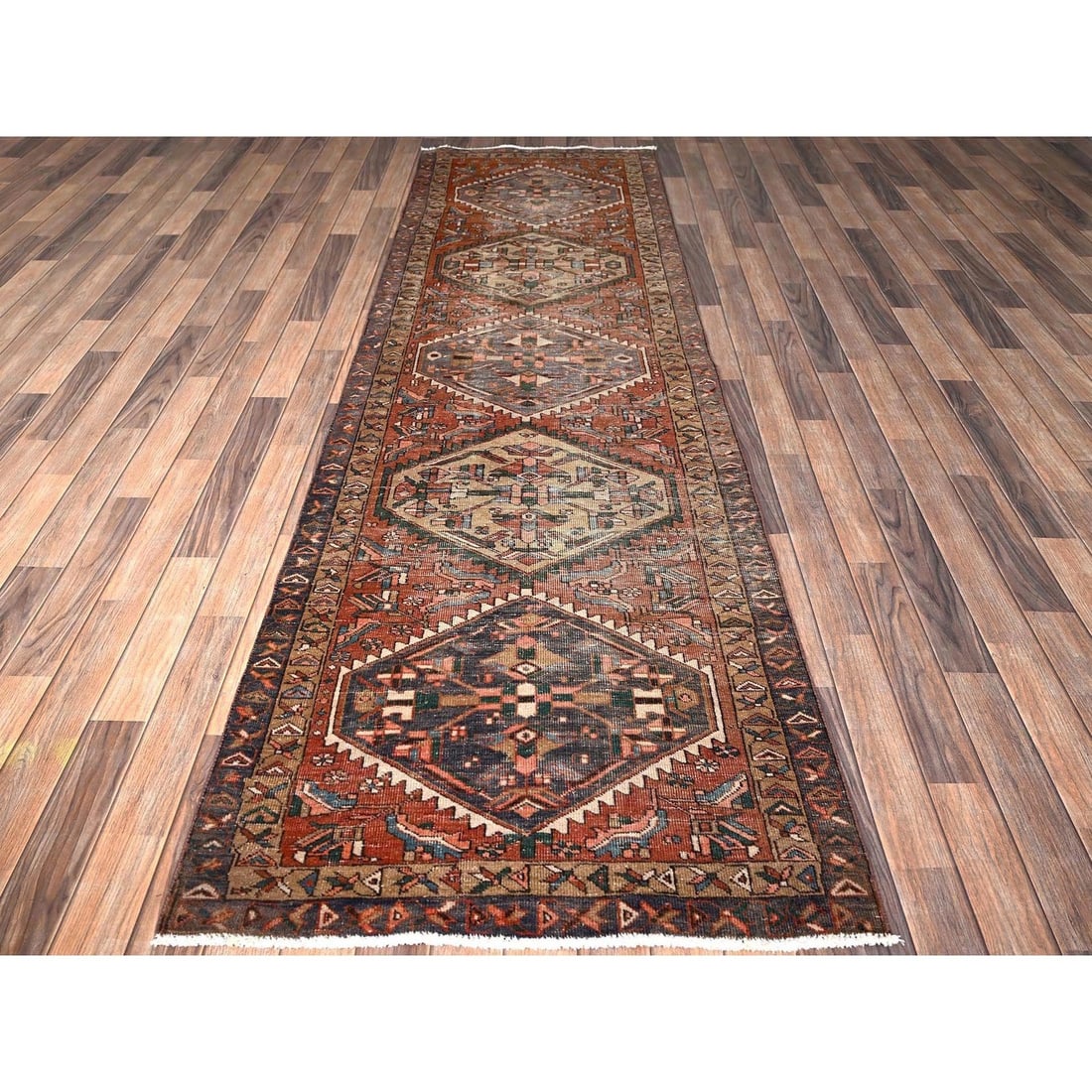 Rug 3'x10'1" Brown Hand Knotted Vintage Northwest Zoroastrian Wool Runner - 2