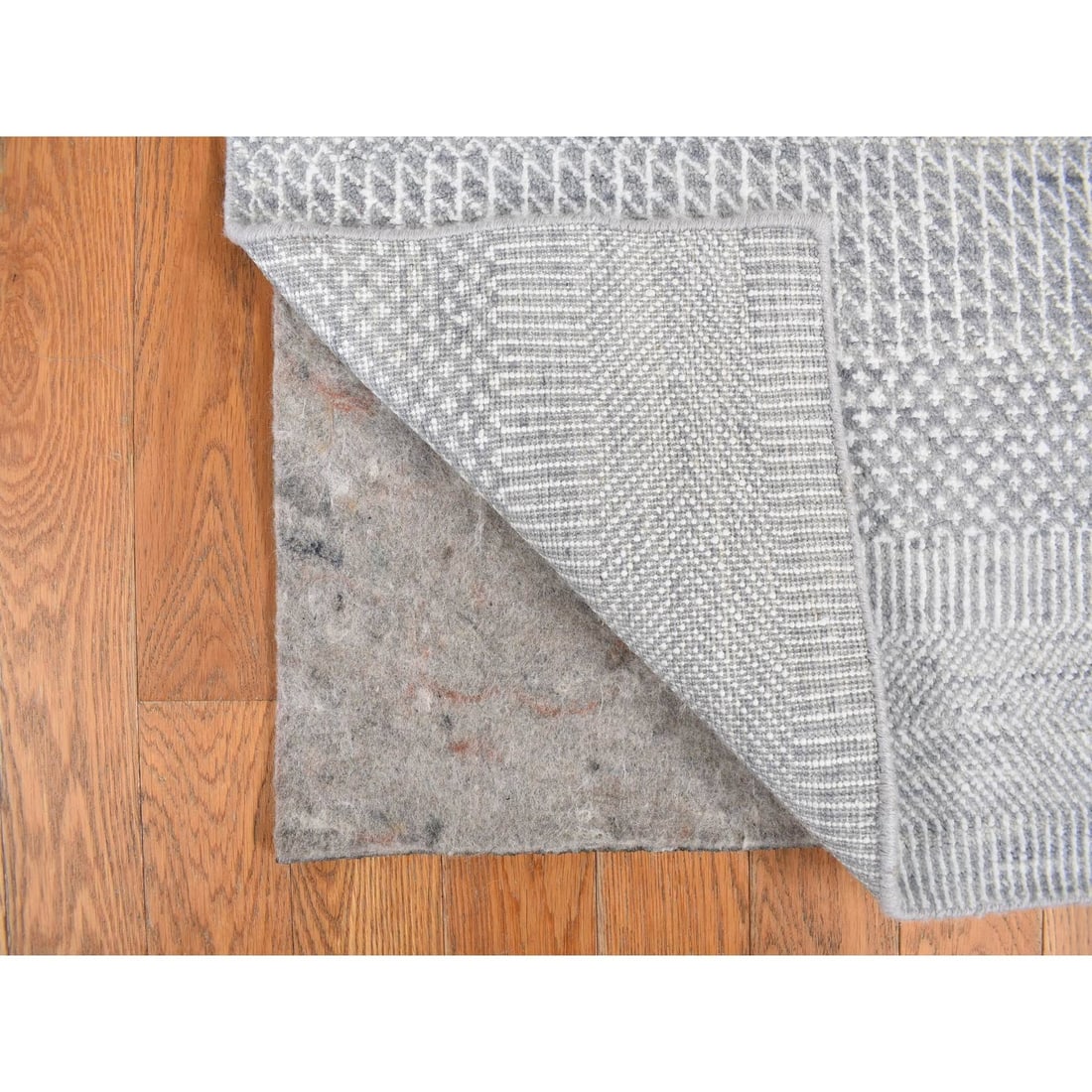 Rug 2'6"x12' Blue Grass Design Hand Knotted Wool and Silk Modern Runner - 4