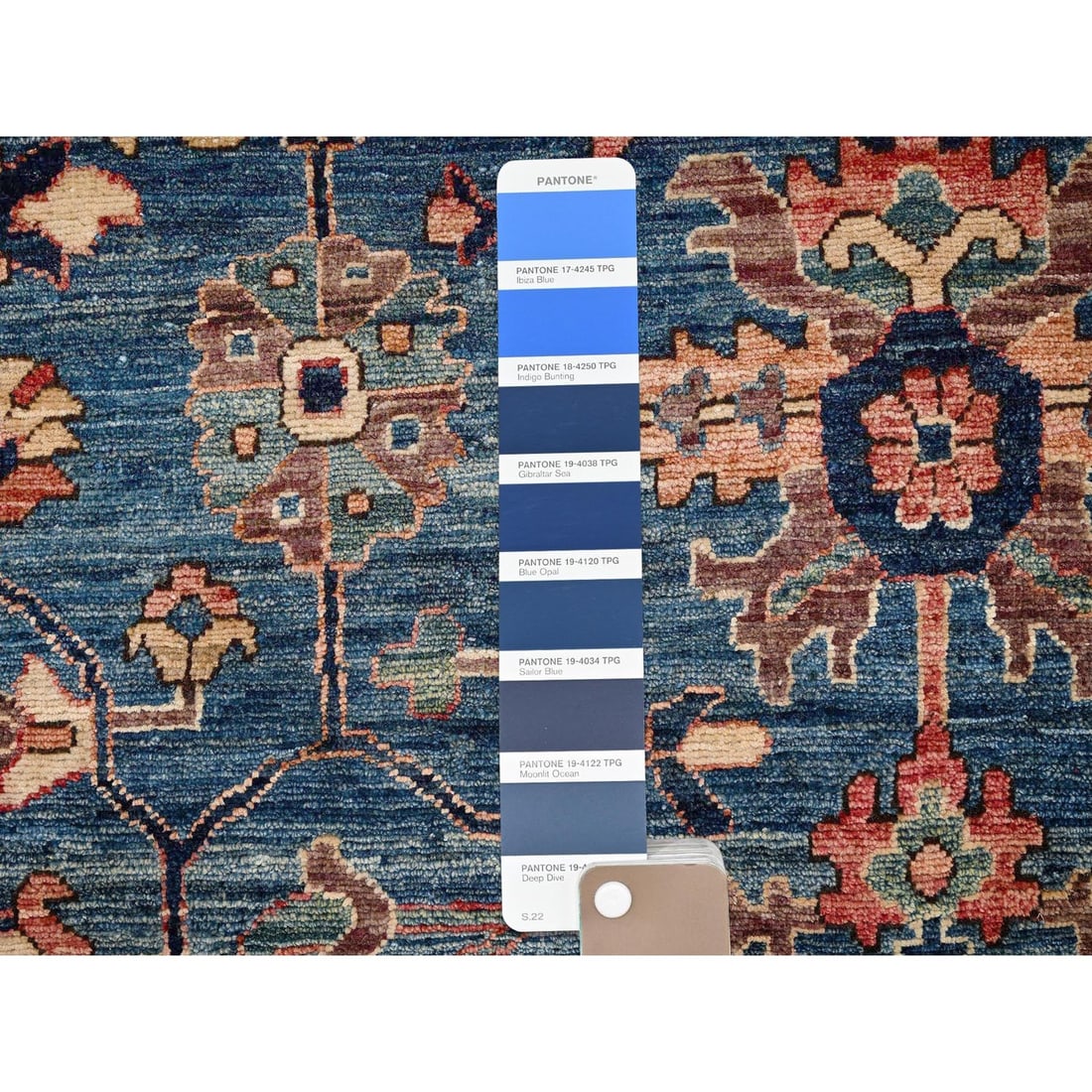 Rug 4'3"x10'3" Sailor Blue Wool Heris All Over Design Hand Knotted Runner - 4