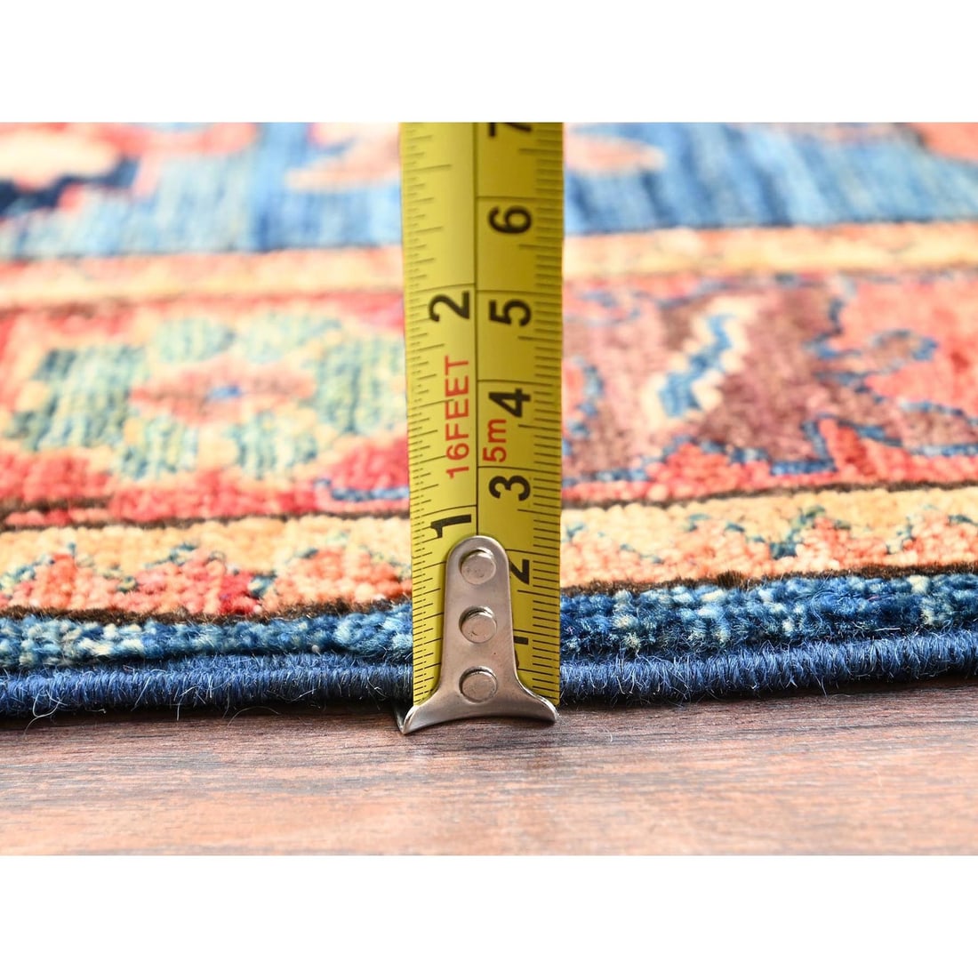 Rug 4'3"x10'3" Sailor Blue Wool Heris All Over Design Hand Knotted Runner - 6