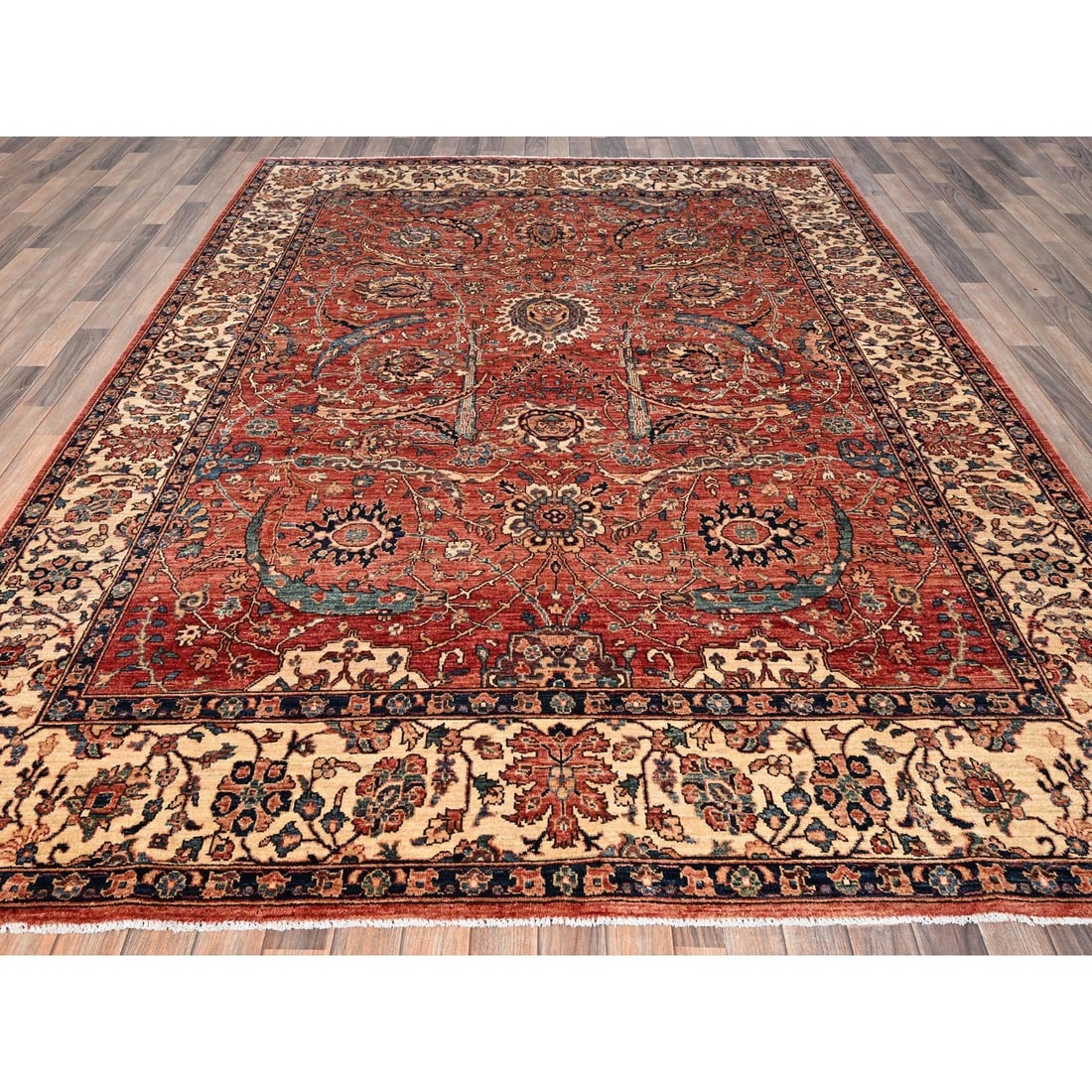 Rug 8'x10'6" Coral Red Aryana Grade Sickle Leaf Design Hand Knotted Wool - 2