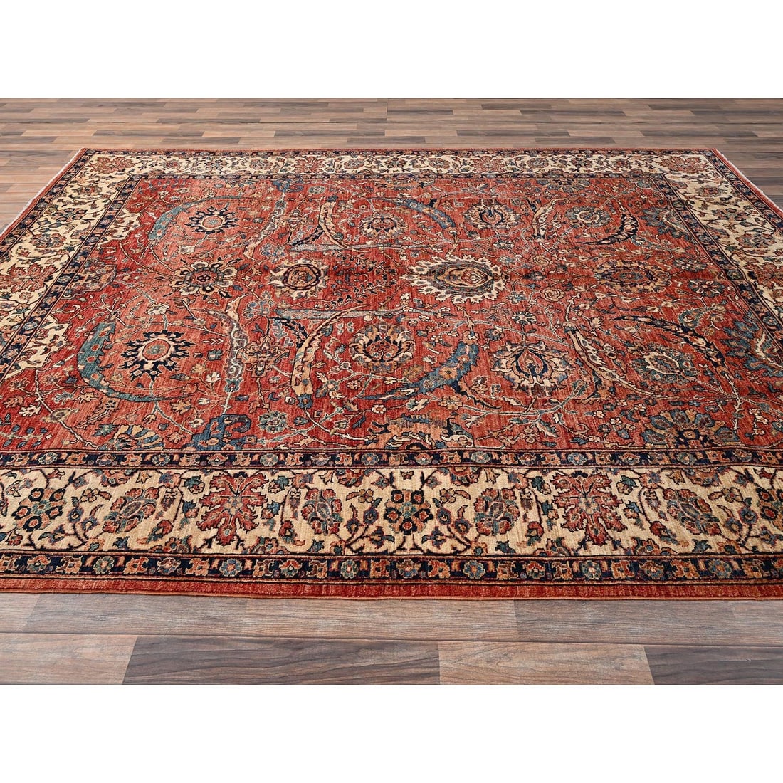 Rug 8'x10'6" Coral Red Aryana Grade Sickle Leaf Design Hand Knotted Wool - 4