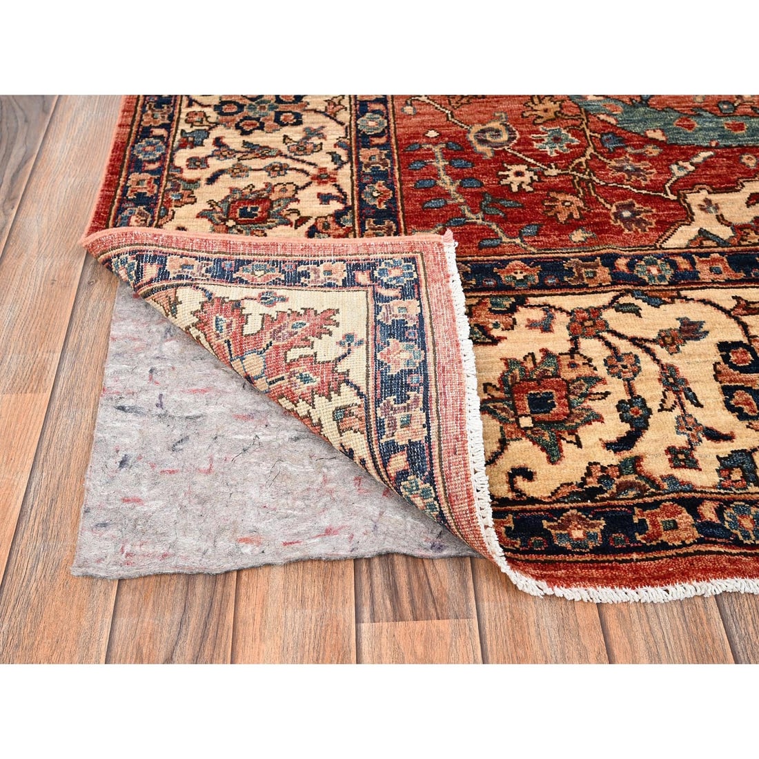 Rug 8'x10'6" Coral Red Aryana Grade Sickle Leaf Design Hand Knotted Wool - 5