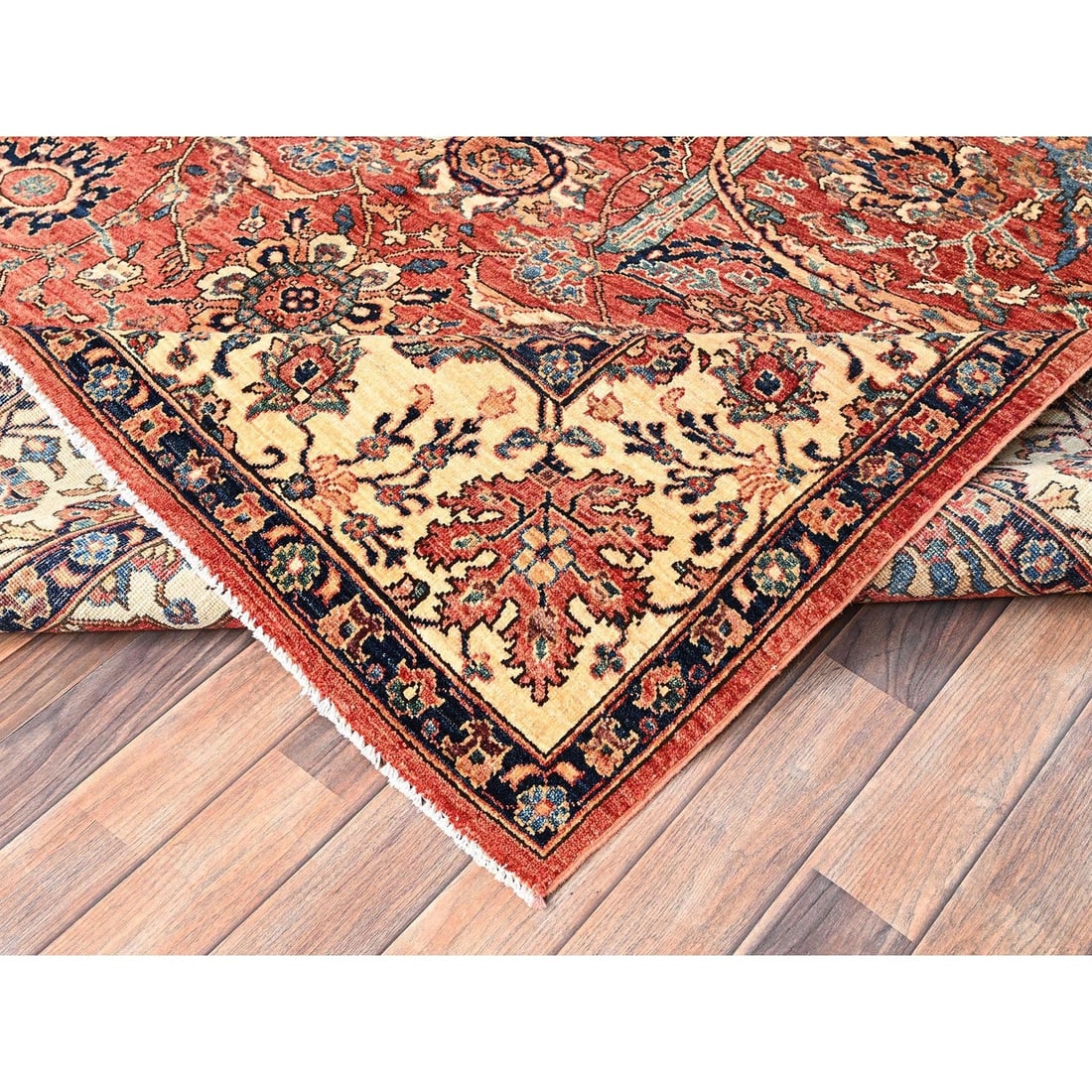 Rug 8'x10'6" Coral Red Aryana Grade Sickle Leaf Design Hand Knotted Wool - 7