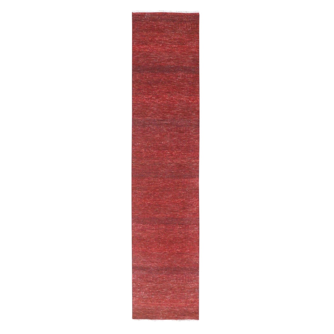 Rug 2'6"x11'10" Red Modern Grass Design Hand Knotted Wool and Silk Runner (1 of 7)
