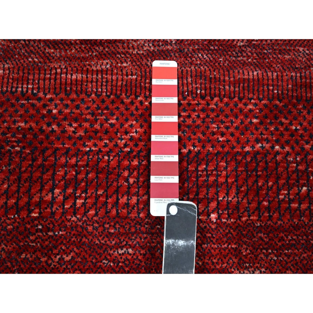 Rug 2'6"x11'10" Red Modern Grass Design Hand Knotted Wool and Silk Runner - 4