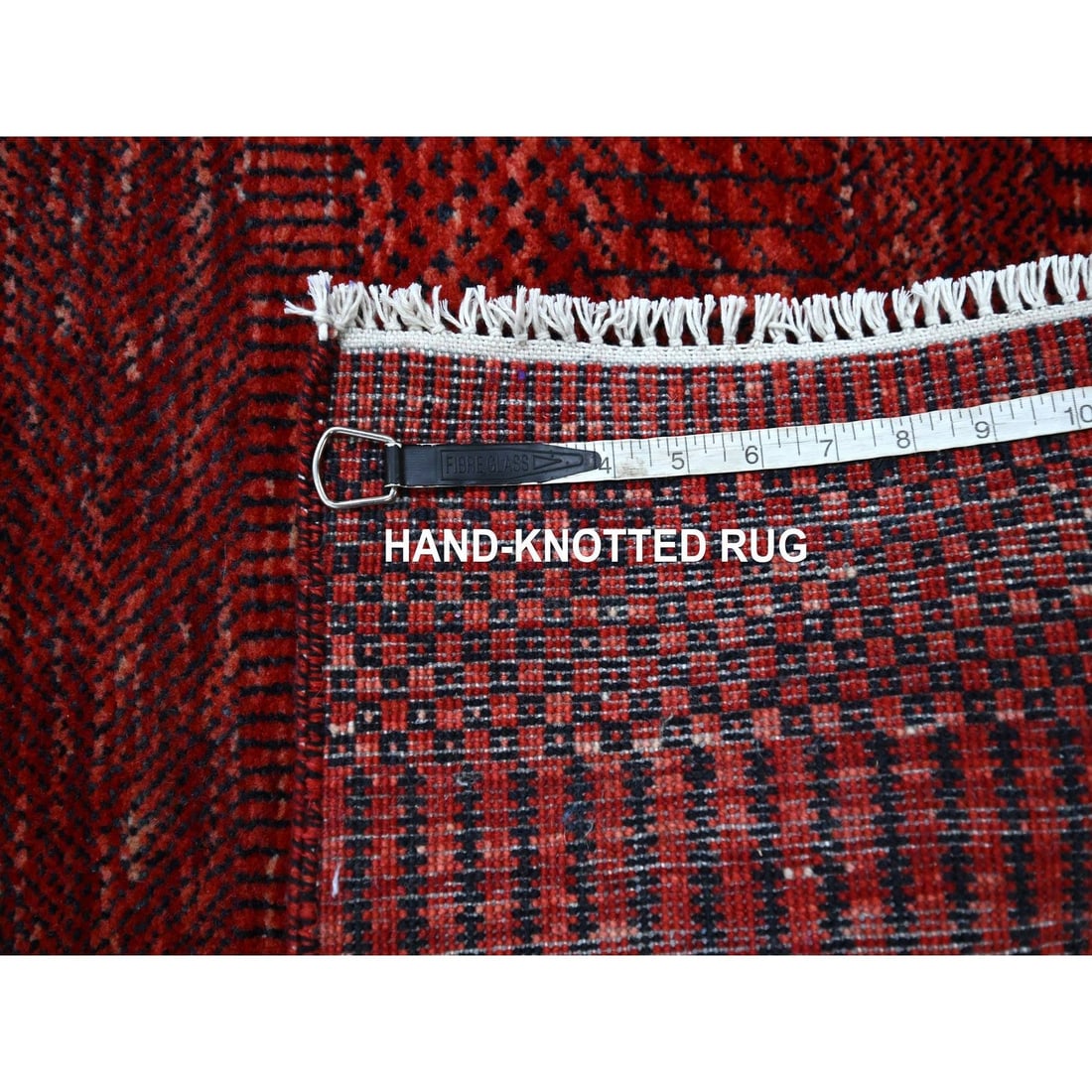 Rug 2'6"x11'10" Red Modern Grass Design Hand Knotted Wool and Silk Runner - 7