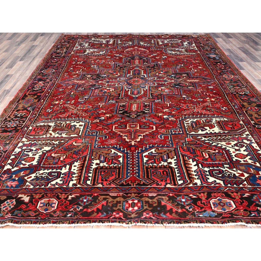 Rug 8'2"x10'10" Red Centre Geometric Medallion Cropped Thin Oriental - 3