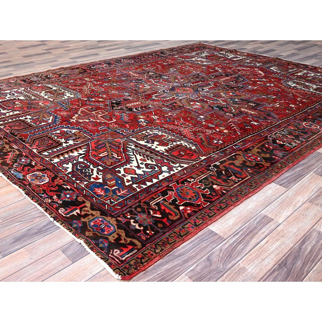 Rug 8'2"x10'10" Red Centre Geometric Medallion Cropped Thin Oriental - 4