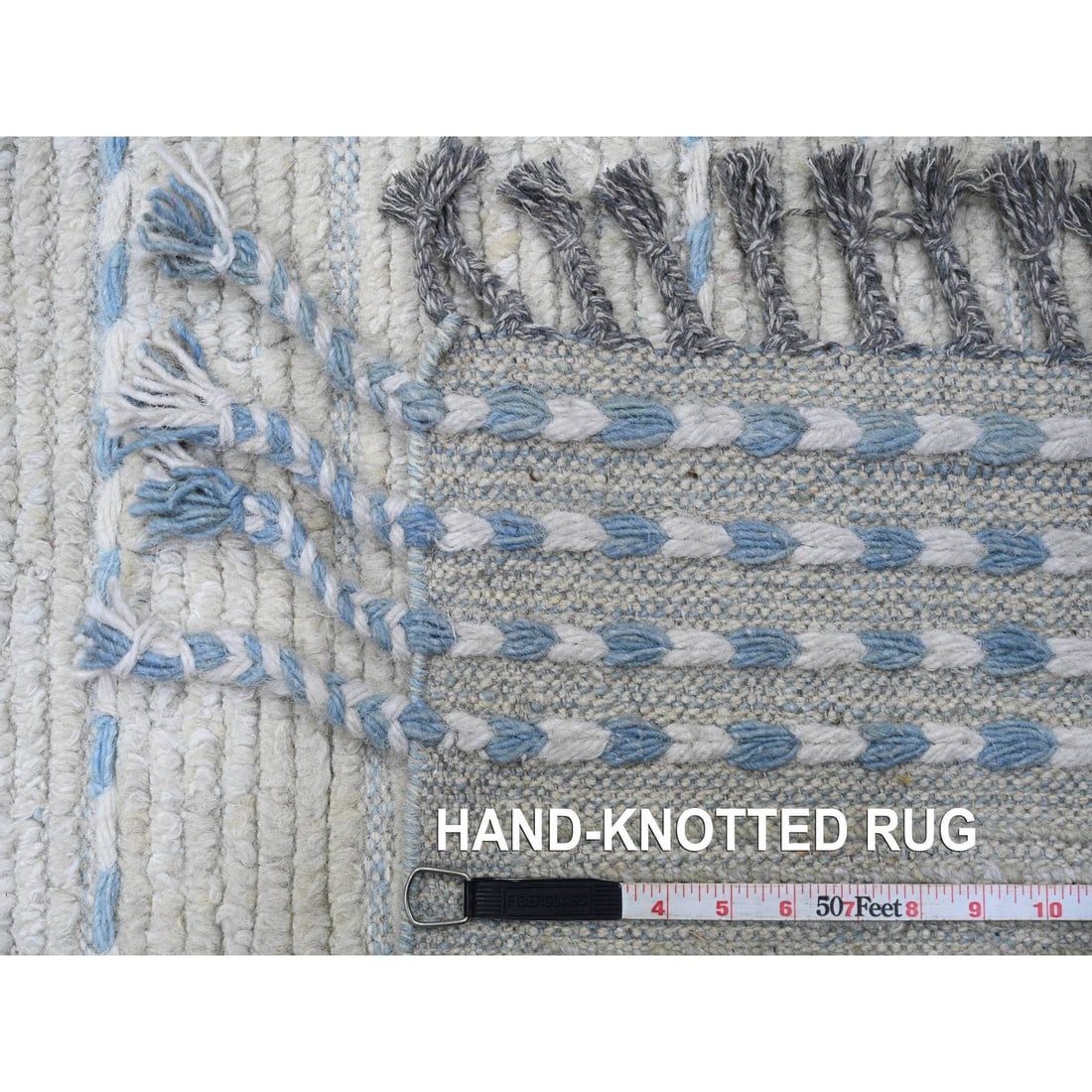 Rug 10'2"x14'7" Gray Moroccan Weave Minimalist Design Hand Knotted Wool - 11