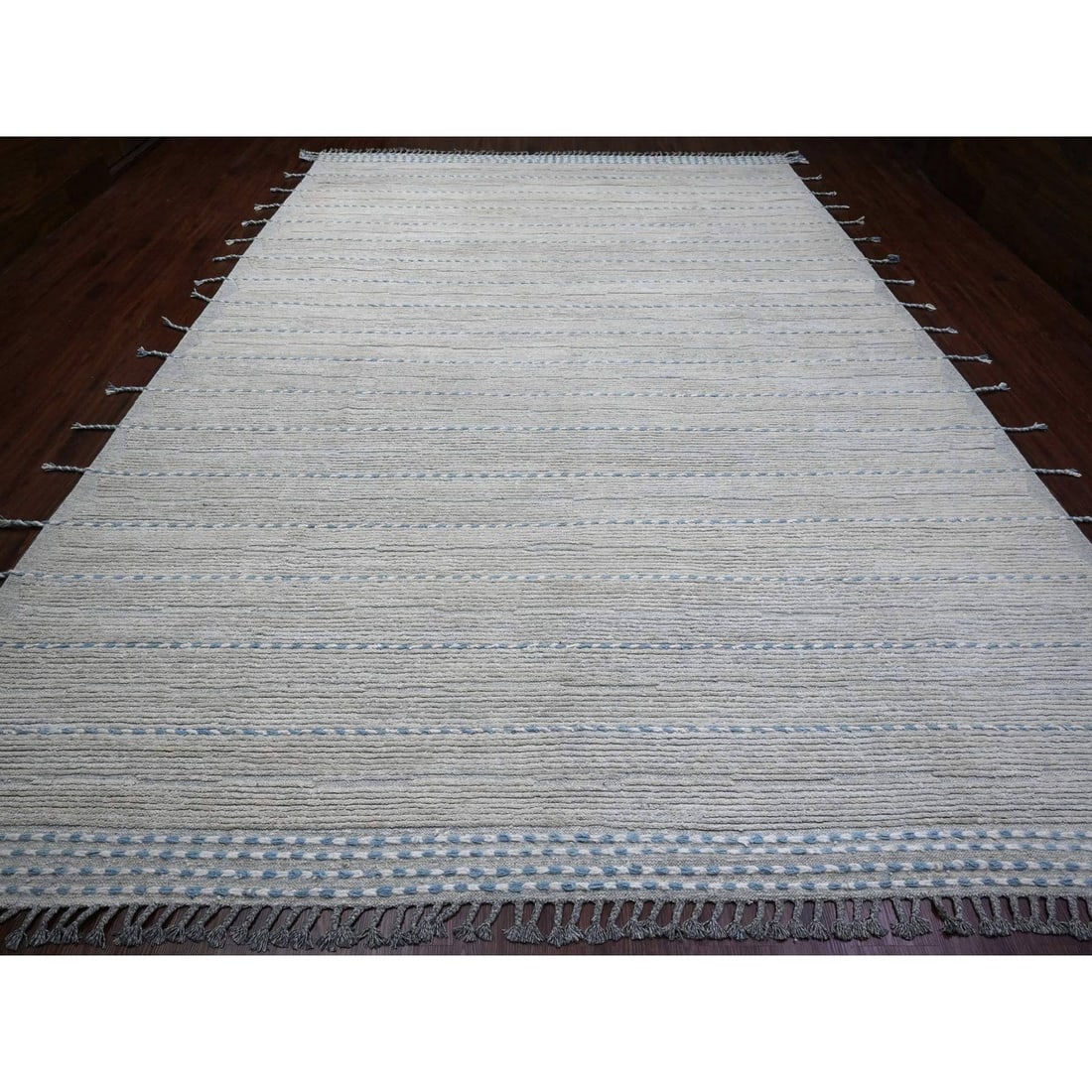 Rug 10'2"x14'7" Gray Moroccan Weave Minimalist Design Hand Knotted Wool - 2