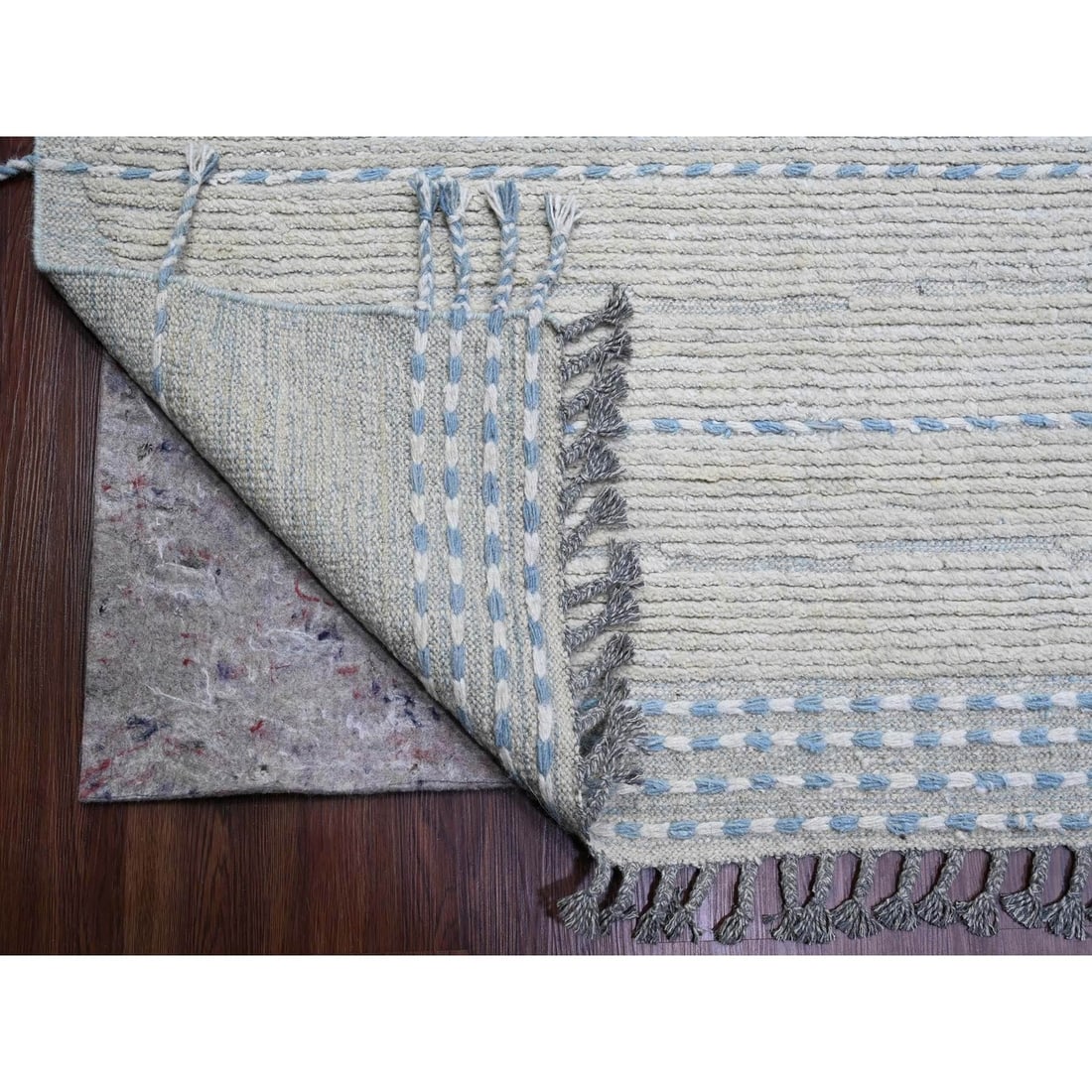 Rug 10'2"x14'7" Gray Moroccan Weave Minimalist Design Hand Knotted Wool - 4