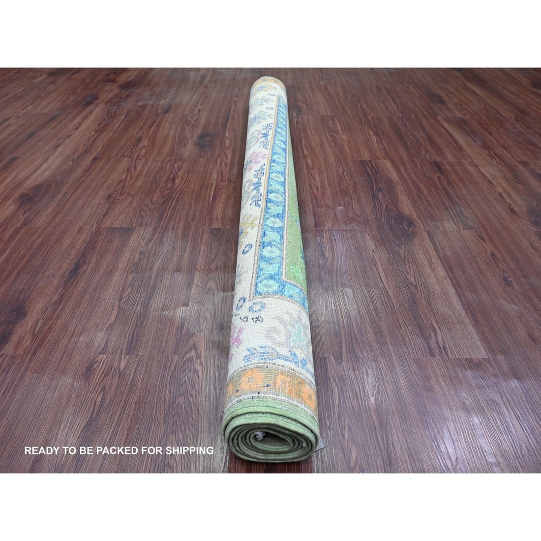 Rug 5'6"x7'7" Green Fusion Kazak Caucasian Design Hand Knotted 100% Wool - 4