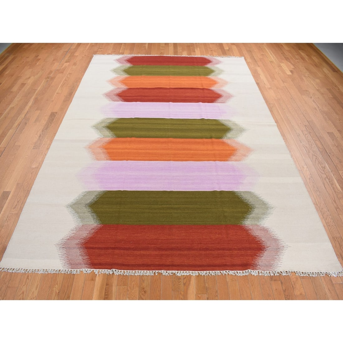 Rug 10'x14'7" Ivory Wool Flat Weave Durie Kilim Hand Woven Reversible - 3