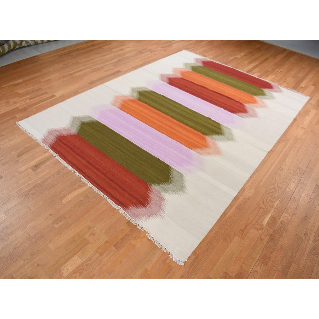 Rug 10'x14'7" Ivory Wool Flat Weave Durie Kilim Hand Woven Reversible - 4