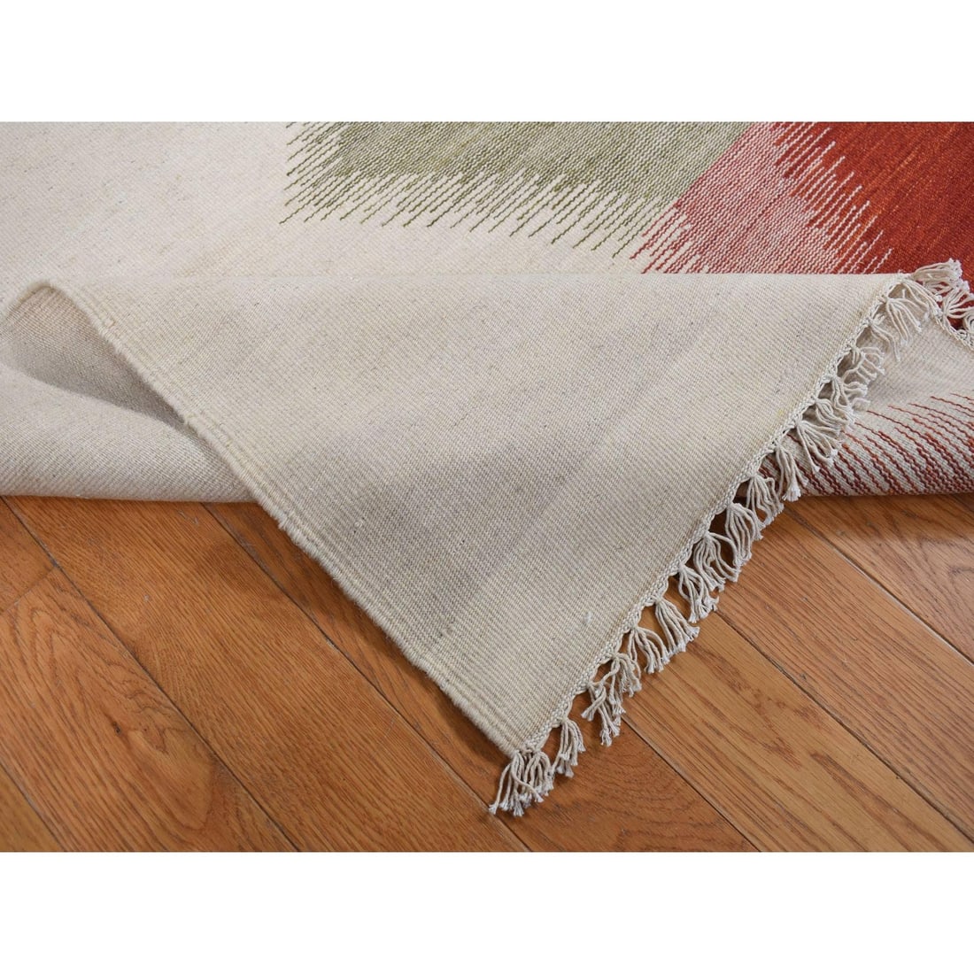 Rug 10'x14'7" Ivory Wool Flat Weave Durie Kilim Hand Woven Reversible - 6