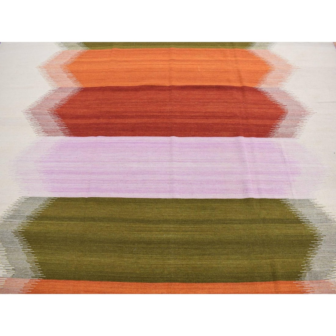 Rug 10'x14'7" Ivory Wool Flat Weave Durie Kilim Hand Woven Reversible - 9