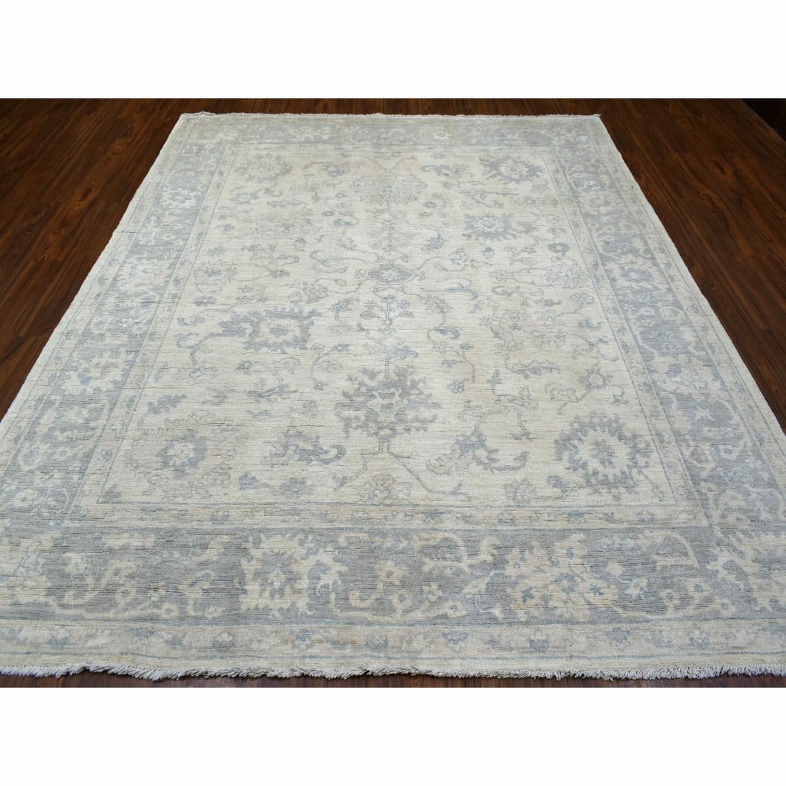 Rug 8'1"x9'8"Gray Afghan Angora Oushak Hand Knotted Natural Wool Oriental - 3