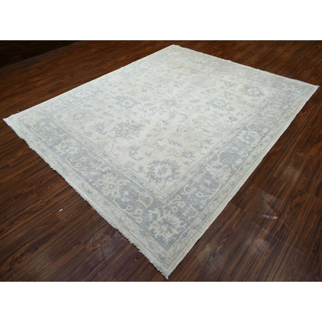 Rug 8'1"x9'8"Gray Afghan Angora Oushak Hand Knotted Natural Wool Oriental - 4