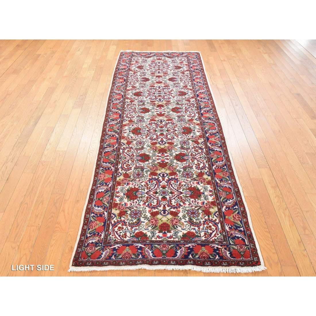 Runner 3'4"x9'4" Ivory Vintage Zoroastrian Flower Design Wool Hand Knotted - 3